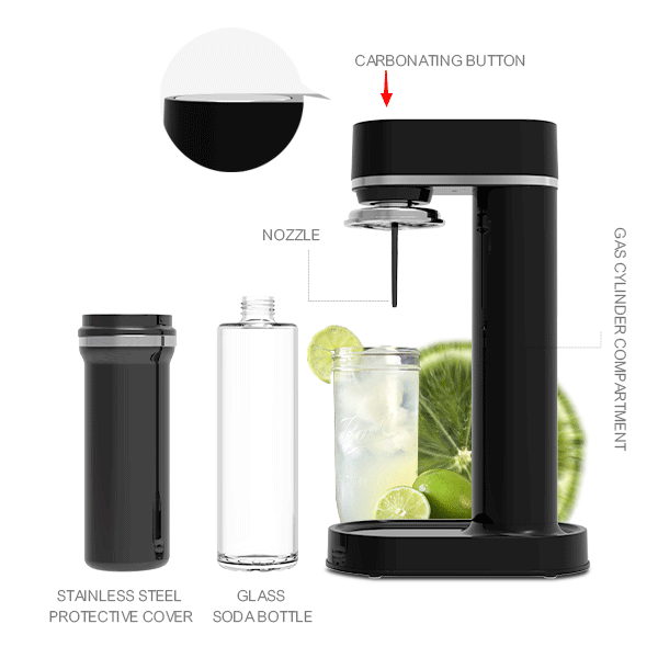 HF185G Glas Soda Maker Ny uppgradering Soda Water Maker Sustainable Home Soda Maker Bärbar läskflaska i glas